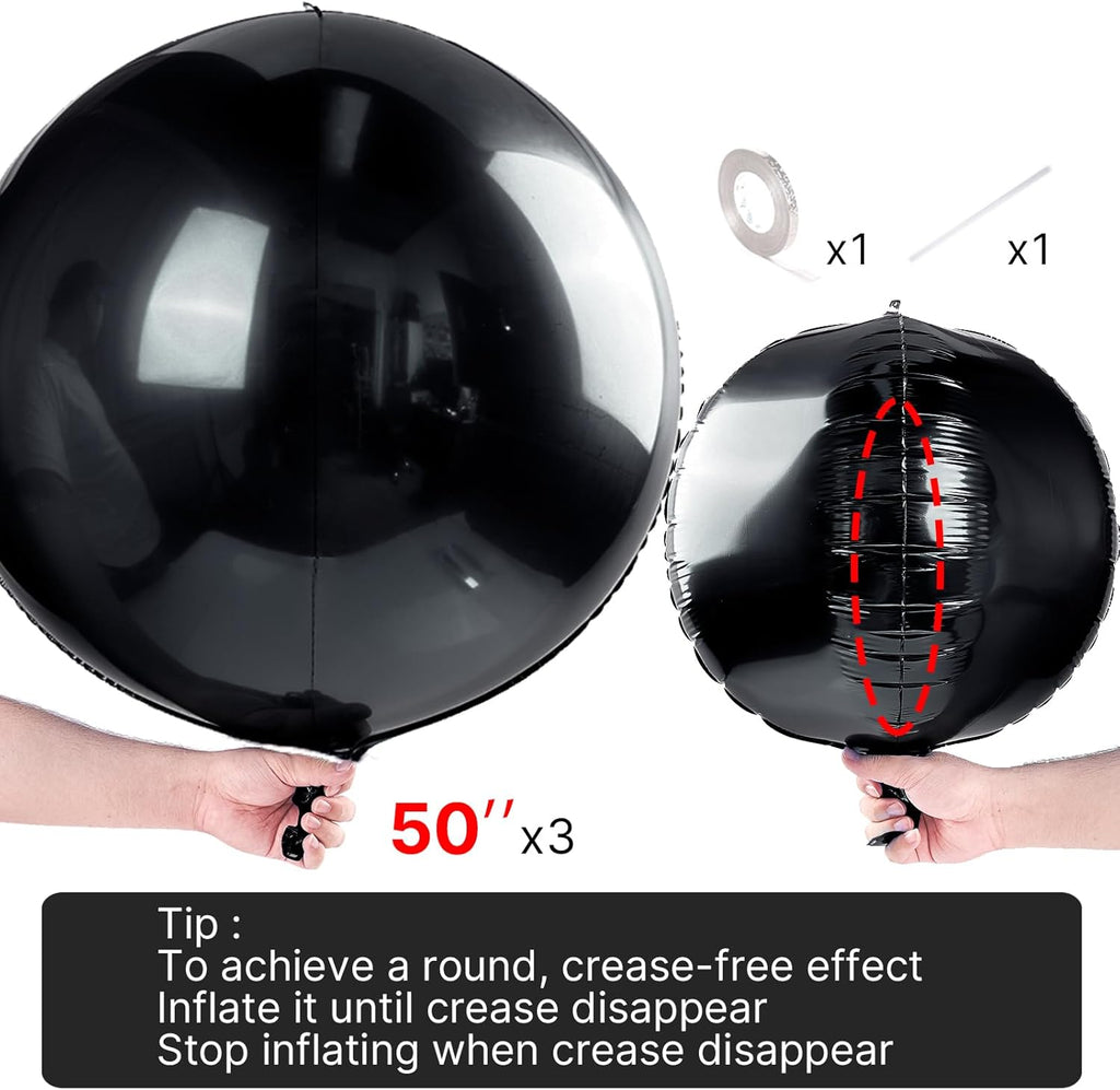 PartyWoo Black Foil Balloons - 50 Inch Jumbo Round Mylar Balloons for Halloween & Birthday Decor