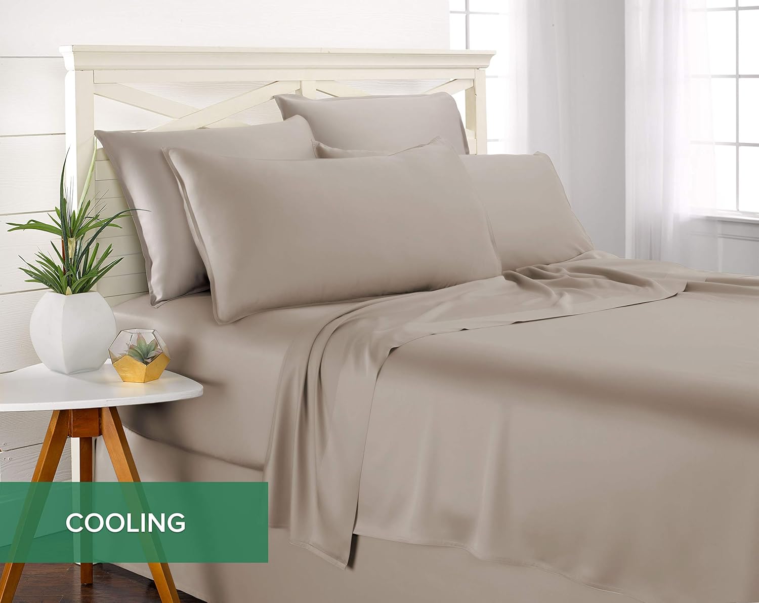 Pure Bamboo Queen Sheets - 100% Organic Viscose Bed Sheet Set | Luxuriously Soft & Cooling (Sand)