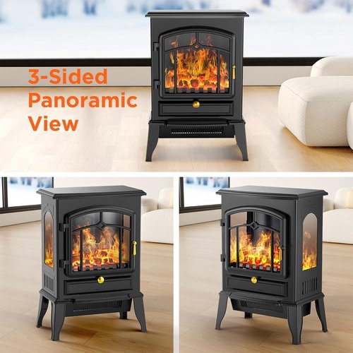 ZAFRO Freestanding Electric Fireplace Stove, Small Electric Fireplace Heater with Thermostat Control, 3D Realistic Flame,1000W/1500W & Overheating Protection, 22.28 inch