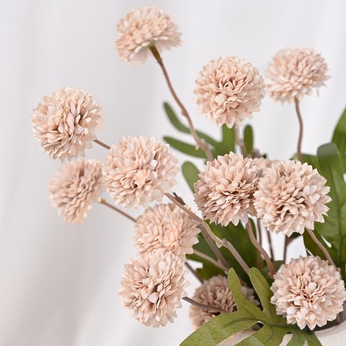 Waipfaru 10pcs Fake Silk Pompon Mum Artificial Flowers, Bulk Faux Mini Chrysanthemums, for Centerpieces Wedding Fillers Champagne Arrangements Boho Decor, No vase, Beige