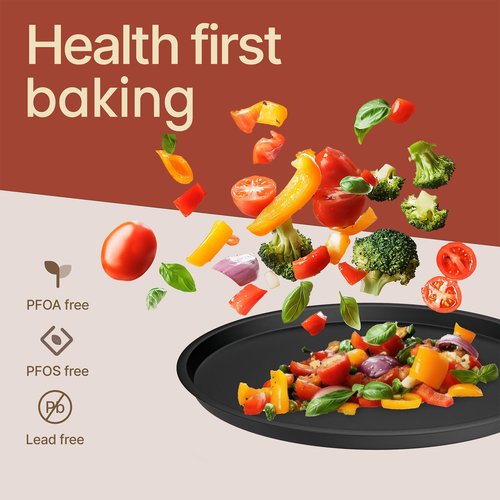 Bakken Swiss Pizza Tray Set 3-Piece – Gray Coating, Non-Stick, Round Steel Pizza Pans - Dishwasher Safe, Premium Bakeware for Home Cooking