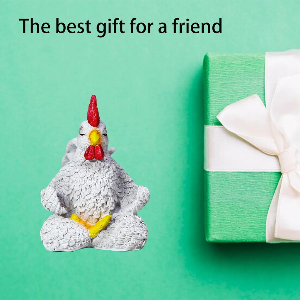 Regine Switzerland Funny White Rooster Statue Decor - Handcrafted Resin Chicken Figurine in Yoga Pose | Vibrant Country Charm for Unique Gifts