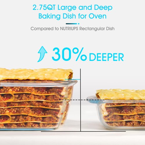 NUTRIUPS 2 Pack 9 x 9 Glass Baking Dish with Lid, 9 x 9 Baking Pan, 2.75QT LARGE and DEEP Baking Dish for Oven (Blue, 2 Pack, 2.6L)