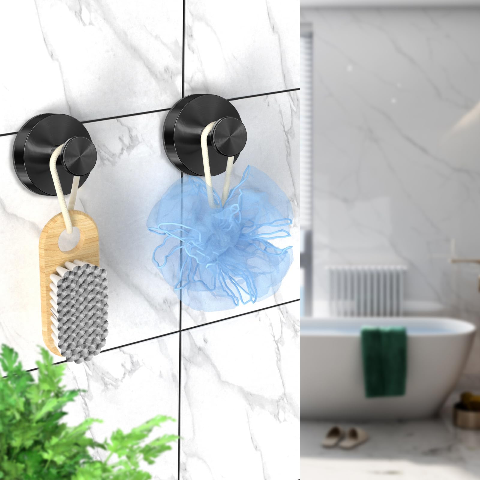 stusgo 4-Pack Matte Black Suction Cup Hooks for Shower, Bathroom, Kitchen, Glass Door, Mirror, Tile, Bath Robe Hook Holder for Hanging – Waterproof & Rustproof Suction Towel Hanger