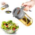Skiennix 2-in-1 Oil Sprayer & Dispenser - 550ml Glass Olive Oil Bottle, BPA-Free, Leakproof, Gray