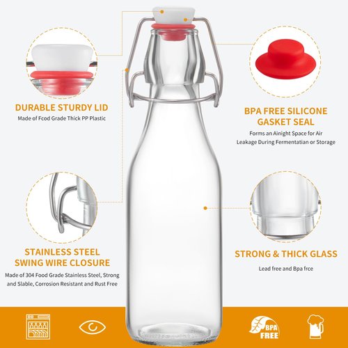 keigocare 8 Set, 8 OZ Swing Top Glass Bottles - Vanilla Extract Bottles Flip Top Beer Brewing Bottles with Stopper for Syrup Bottle,Kombucha,Mead Kefir,Extract,Juice,Tea,Wine - Airtight Cap Lids