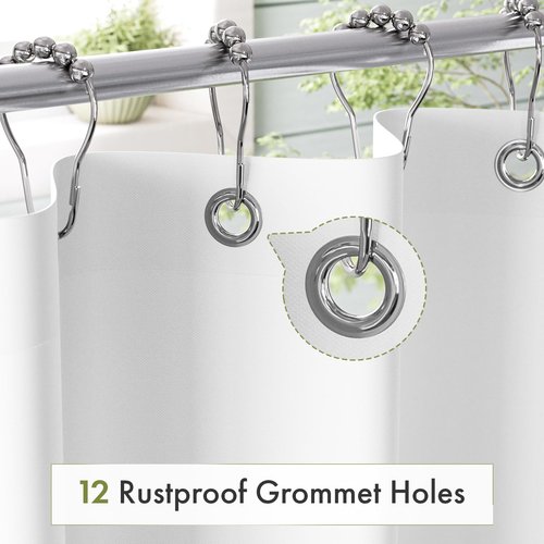 Amazer White Shower Curtain Liner 72x74 Inches, Fabric Shower Liner Cloth with Weighted Stones, Washable Shower Curtain and Liner 2-in-1, 120G Heavy Duty, 12 Grommet Holes