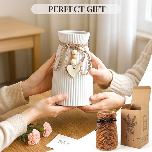 DomeStar White Ceramic Vase, Small Flower Vase for Pampas Grass, Home, Living Room, Dining Table, Farmhouse, Office Decor, Bedroom, Table, Kitchen Shelf, Minimalist Modern Home Decoration