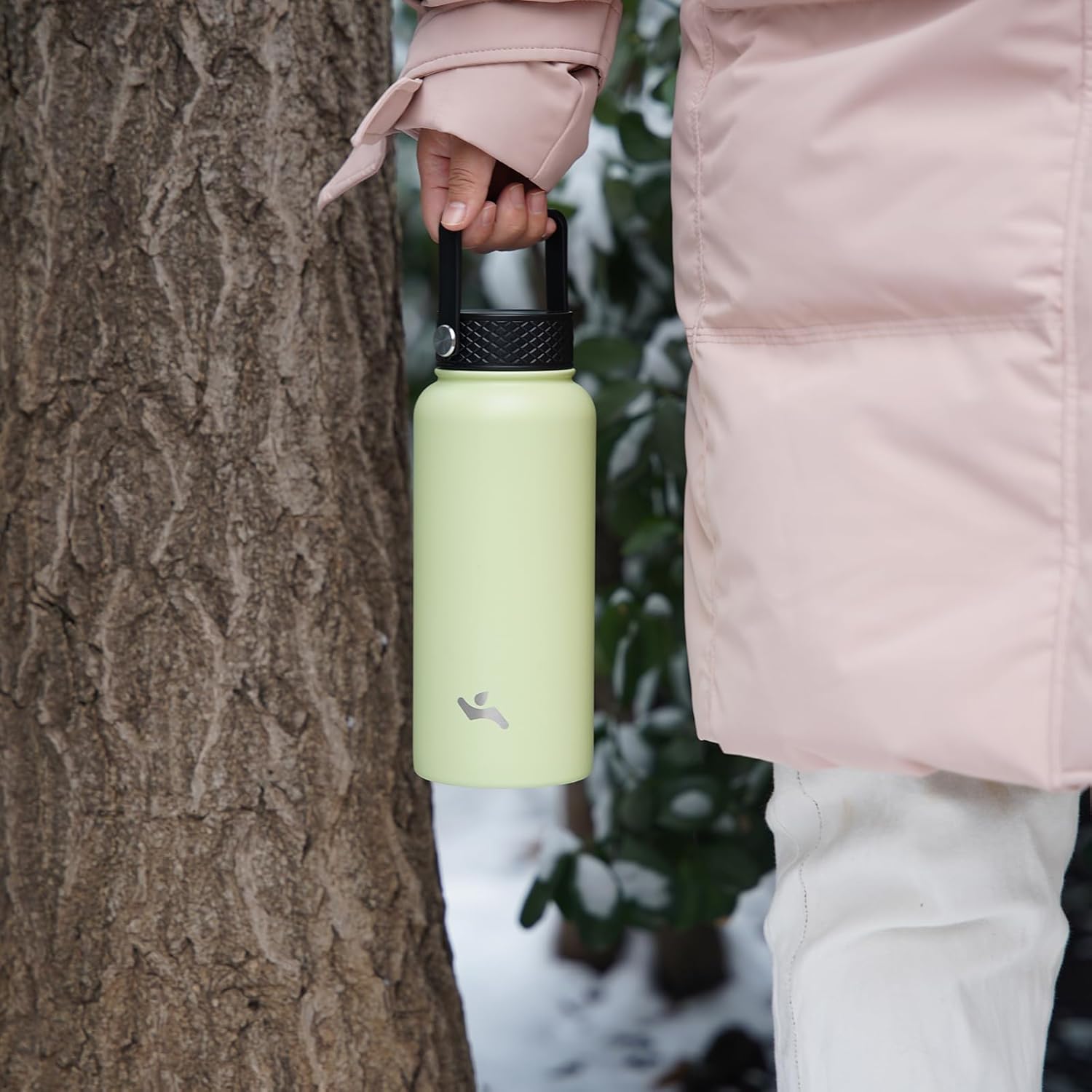 Skiennix 32 oz Insulated Stainless Steel Water Bottle - 3 Lids & Bamboo Grove Design