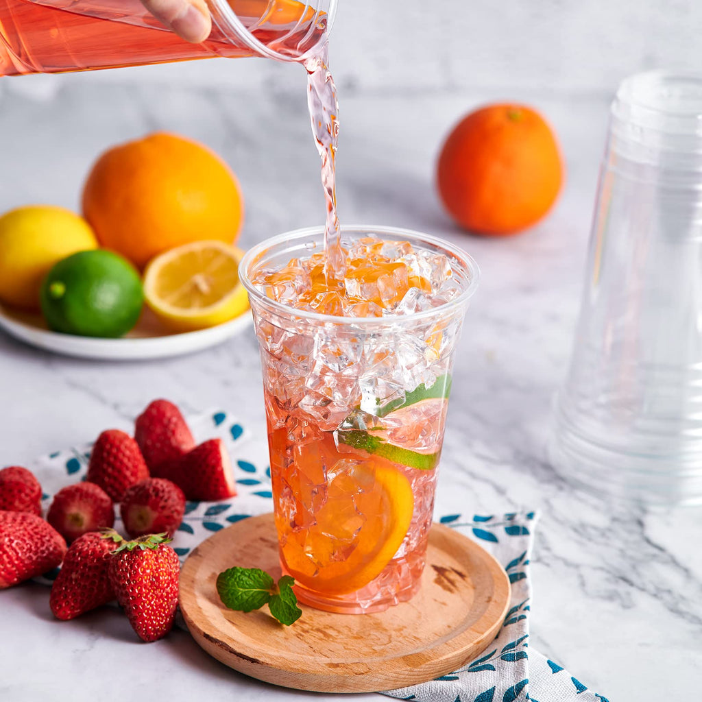 Lilymicky 90 Sets 20 oz Clear Plastic Cups with Dome Lids, 20 oz Disposable Plastic Drinking Parfait Cups for Ice Coffee, Smoothie, Frappuccino, Bubble Boba