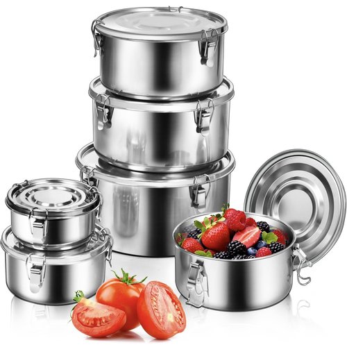 LEEPENK 6 Pcs 304 Stainless Steel Containers With Lids Stainless Steel Snack Containers for Kids,Kimchi Containers Leakproof Stainless Steel Food Storage Containers for Lunch Soup Salad Leftover
