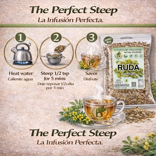 Ruda Seca Herbal Tea (4 oz) – 100% Natural Rue Dried Herbs (Ruta graveolens) – Traditional Botanical Infusion – Wildcrafted Loose Leaf – Caffeine-Free, Vegan, Non-GMO – Authentic by BEXPERTSUSA