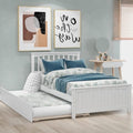 LostCat Twin Size Bed Frame - Trundle & Headboard, Solid Pinewood, No Box Spring Needed, White