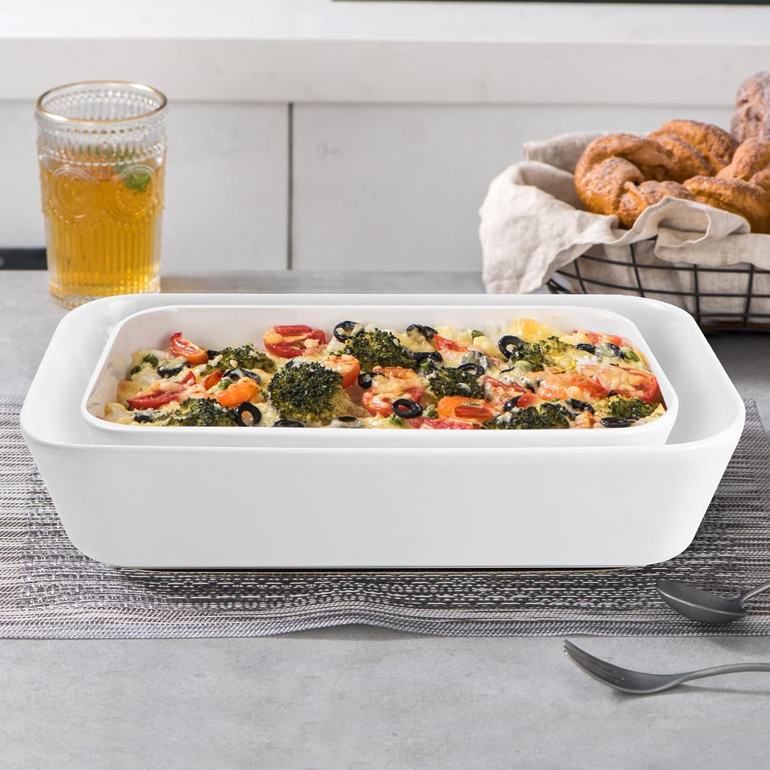 UNICASA Ceramic Oven Dishes - Set of 3 Rectangular Casserole Dishes | Non-Stick, White, 1000/2000/3500 ML