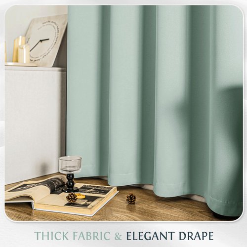 Beauoop 100% Blackout Curtains 84 Inch Long 2 Panels for Bedroom Living Room Seafoam Green Solid Room Darkening Thermal Insulated Soundproof Energy Saving Grommet Top Window Treatment Drapes,52x84
