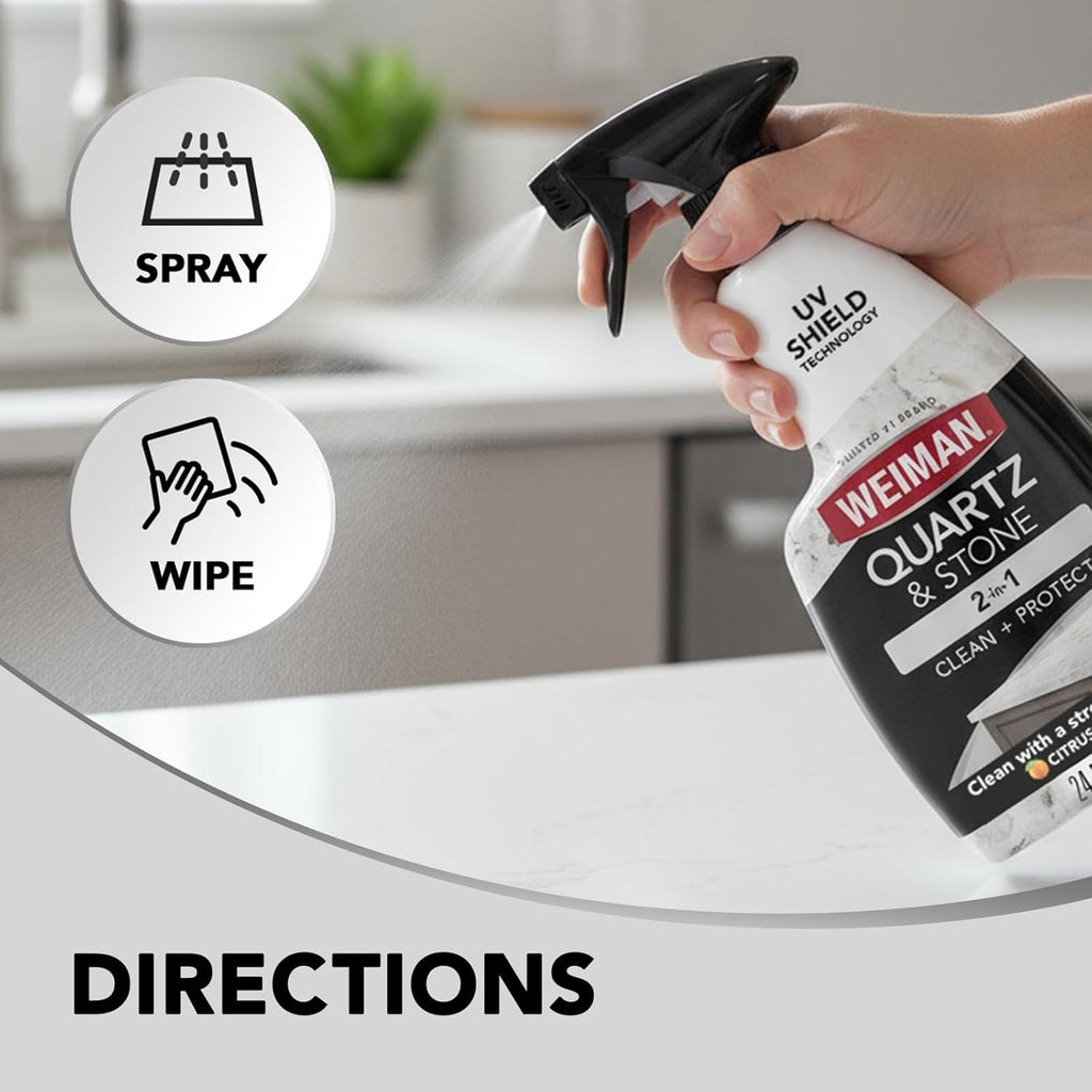 Weiman Quartz Countertop Cleaner - UV Protection for Clean & Shiny Stone Surfaces | 24 Ounce, 2 Pack with Microfiber Towel