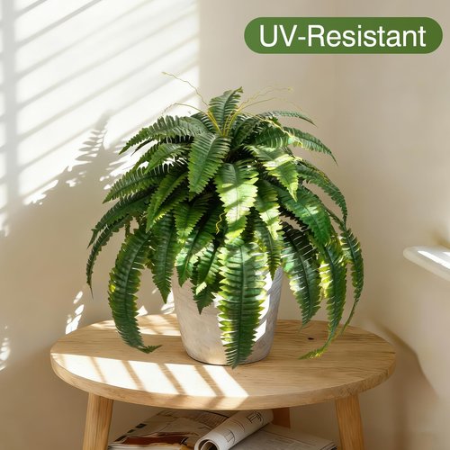 Fake Plants Artificial Boston Fern Bush - 2PCS 45Inch Fake Ferns with 55 Fronds, Large Hanging Faux Plants Decor, Faux Fern Vines Silk Greenery for Outdoor Indoor, Porch, Farms, Patio, Office