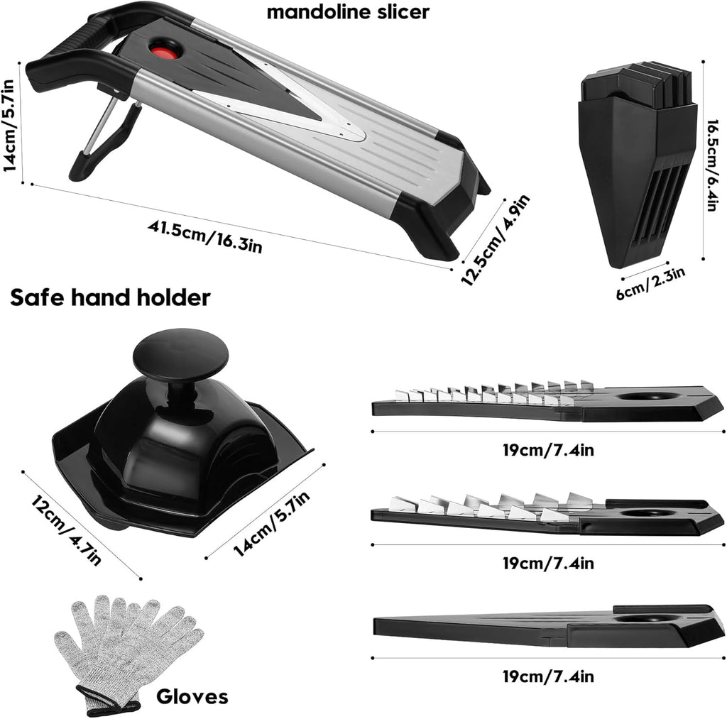 Supernal 5-in-1 Adjustable Mandoline Slicer - Stainless Steel Vegetable Cutter with Cut-Resistant Gloves | Safe & Durable for Potatoes, Tomatoes, Carrots, Onions & More