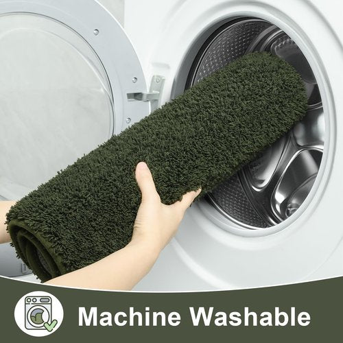 LOCHAS Bathroom Runner Rug, 24" x 60" Long Bath Rugs Non Slip Washable, Luxury Shaggy Large Bath Mat Absorbent, Soft Cozy Bathroom Rug Runner for Shower Quick Dry, Olive Green