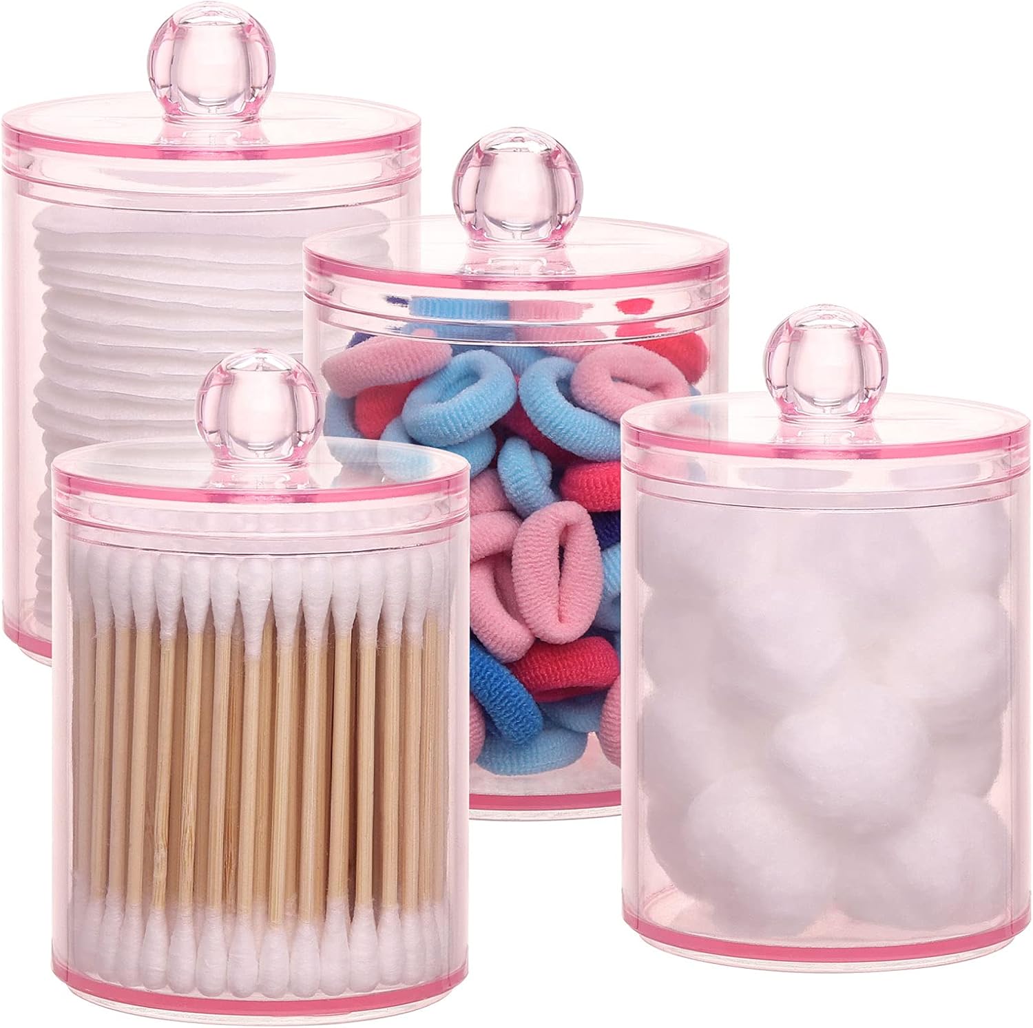 Tbestmax Apothecary Jar - 10 OZ Q-Tips Holder for Bathroom | Pink Cotton Ball & Swab Organizer