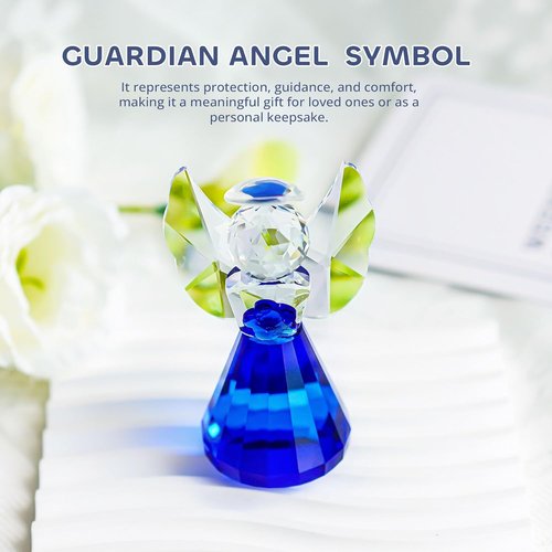 HDCRYSTALGIFTS Blue Crystal Guardian Angel Figurine - 3.5'' Glass Christmas Ornament for Women | Art Collectible Home Decor