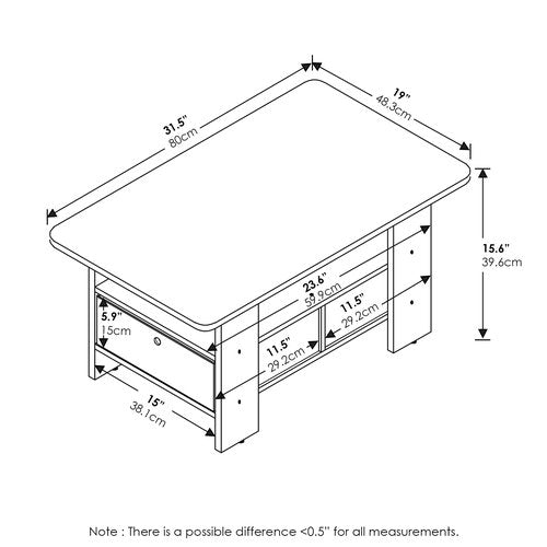 Furinno Andrey Coffee Table with Bin Drawer, Amber Pine/Black Small Non-Lift Top