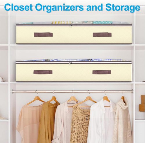 90L Under Bed Storage Containers - Organize Toys & Clothing | Clear Window, 2 Pack Beige