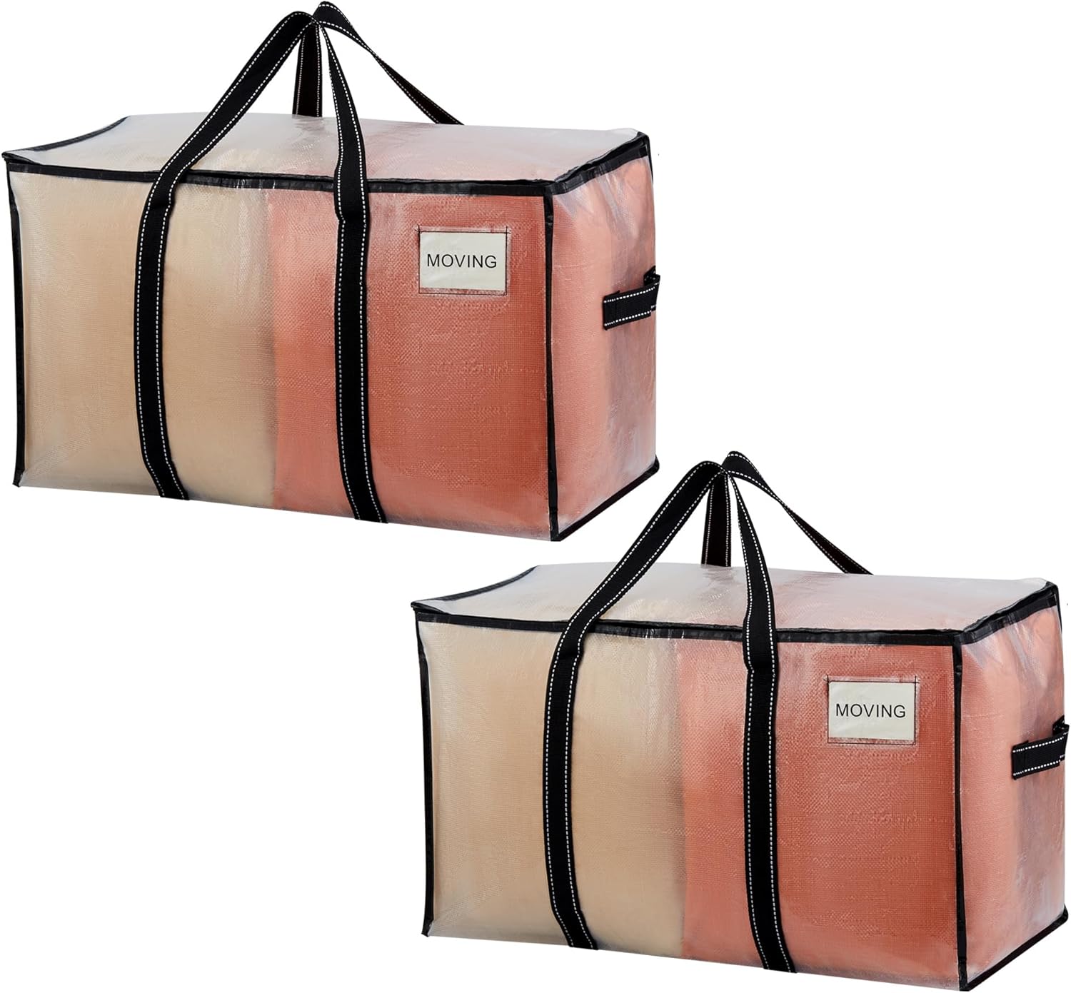 VENO Clear Moving Bags - 90L Extra Large Transparent Storage Totes with Heavy-Duty Reinforced Handles & Zippers
