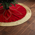 Valery Madelyn Christmas Tree Skirt for Tree Decorations, 60 Inch Fabric Luxury Red Gold Large Xmas Velvet Tree Skirt with Embroidery Flower & Golden Baroque Border Tree Merry Christmas Party Decor
