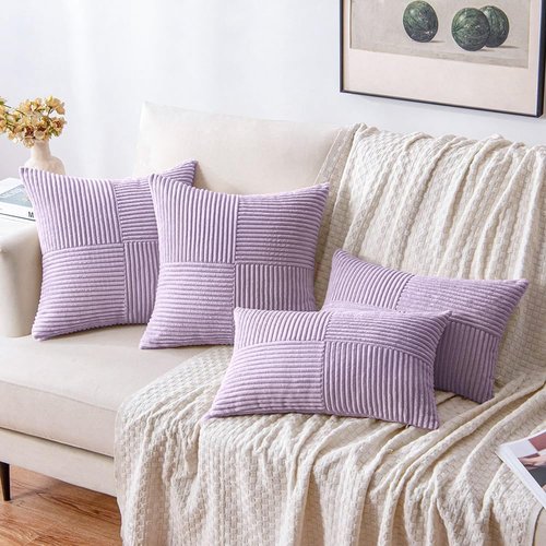MIULEE Purple Decorative Throw Pillow Covers 18x18 Inch for Couch Bed Sofa Pack of 2 Lavender Boho Farmhouse Throw Pillows Soft Cross Corduroy Patchwork Textured Cushion Cases