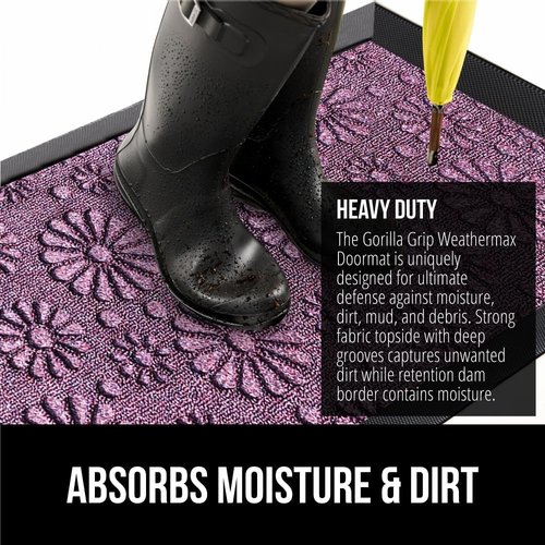 GORILLA GRIP Waterproof All-Season Doormat - Durable Natural Rubber, Stain & Fade Resistant, 29x17, Purple Confetti Daisy
