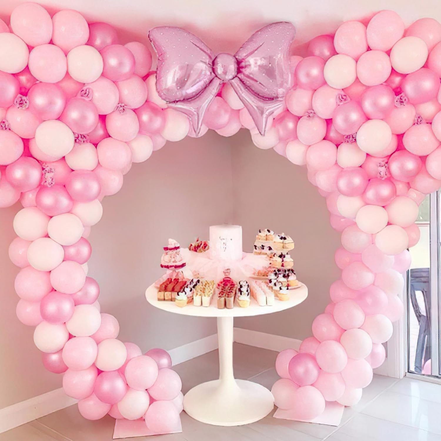 PartyWoo Pearl Pink Balloons - 140-Piece Arch Kit with Various Sizes for Baby Showers & Birthday Parties