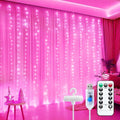 Minetom 300 LED Curtain Lights - Dimmable Fairy Lights with Remote & Timer | Pink USB String Lights for Indoor Decor