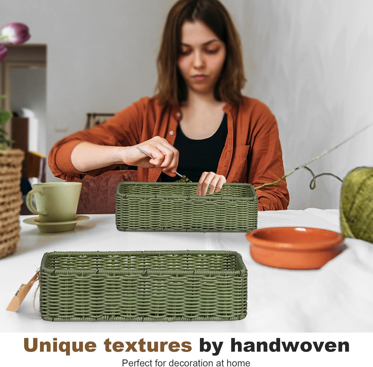 Regine Switzerland Wicker Storage Basket - Green Decorative Bin for Countertops & Shelves