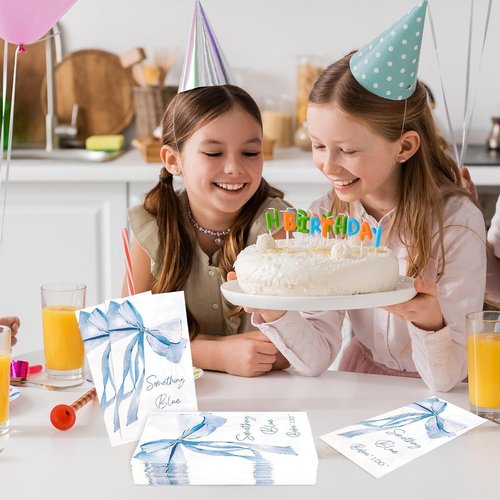 JarThenaAMCS Blue Bow Guest Napkins - 50 Pcs Disposable Bowknot Paper Napkins for Bridal Shower & Parties