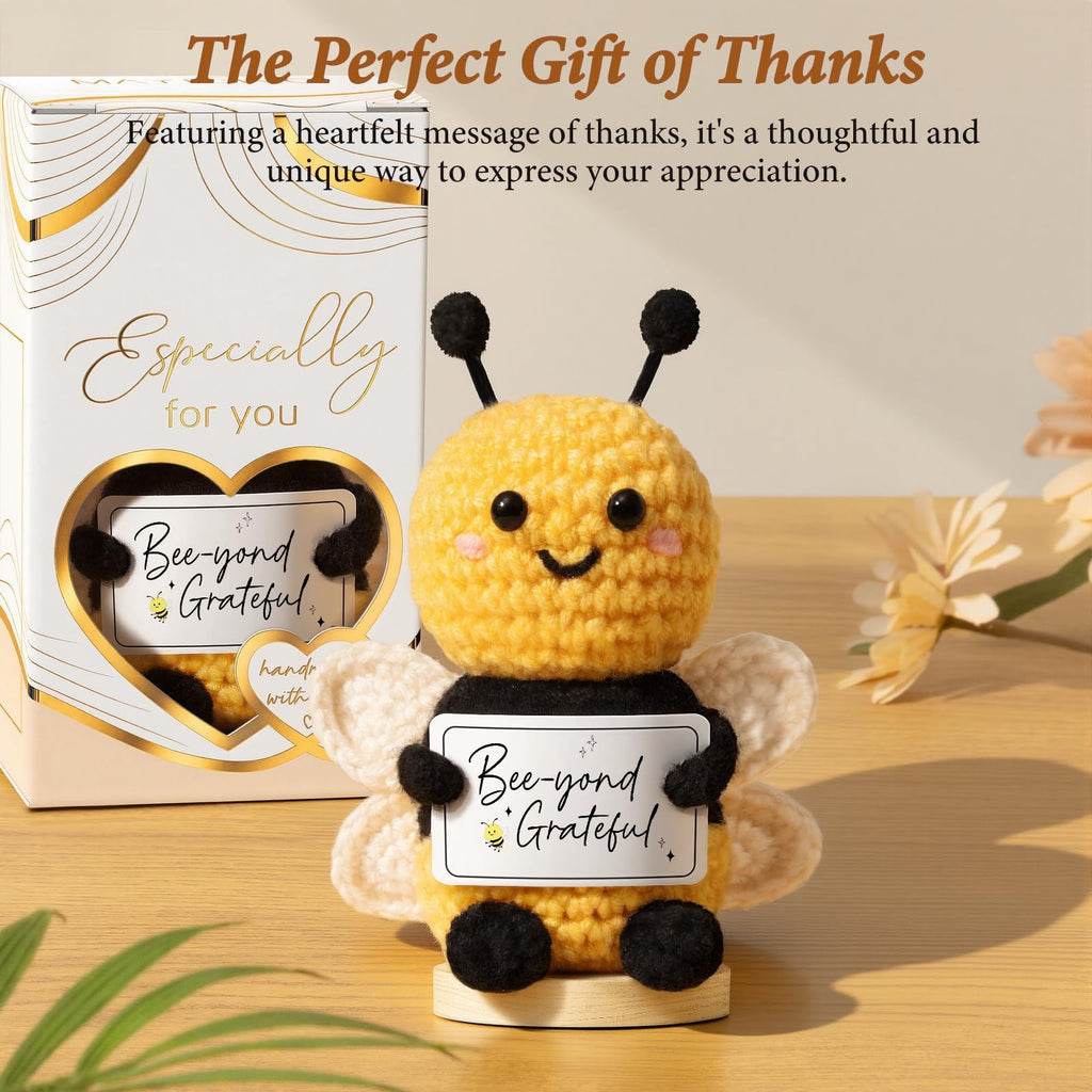 Thank You Gifts for Women Emotional Support Crochet Plush, Administrative Professional Day Gifts Easter Basket, Handmade Bee Crochet Employee Appreciation Gift Set for Teachers Women Coworkers Nurses