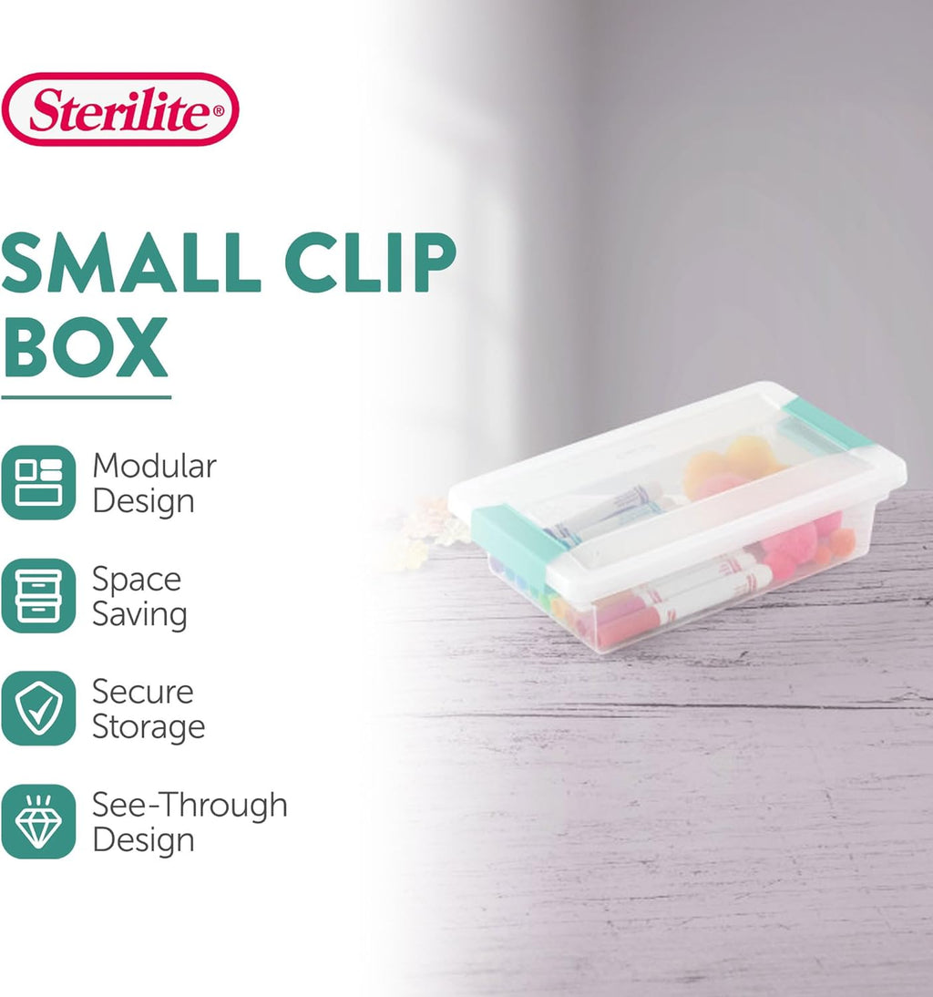 Sterilite 6-Pack Clip Box | Stackable Clear Plastic Bins with Latching Lids for Home & Office Storage
