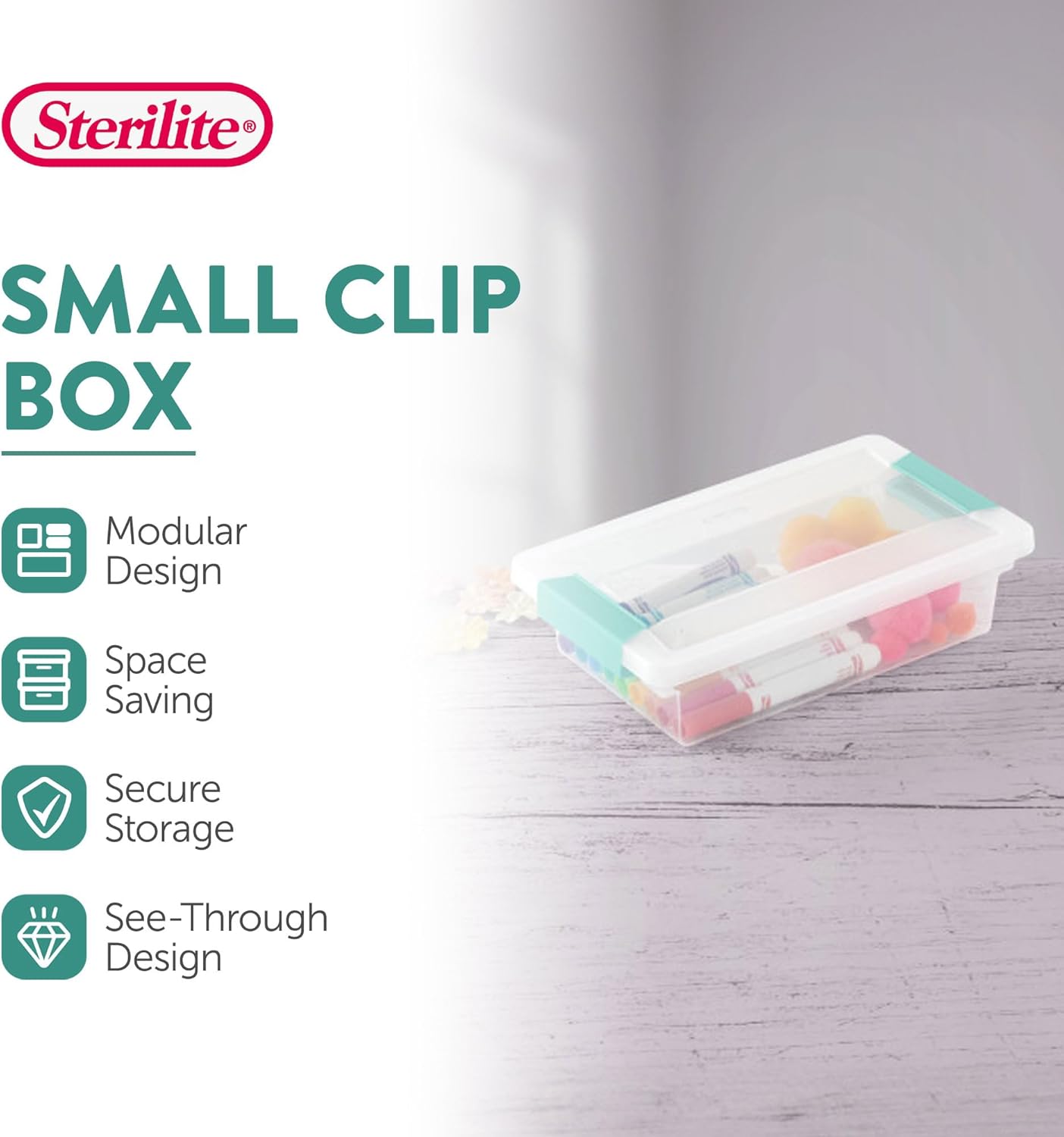 Sterilite 6-Pack Clip Box | Stackable Clear Plastic Bins with Latching Lids for Home & Office Storage