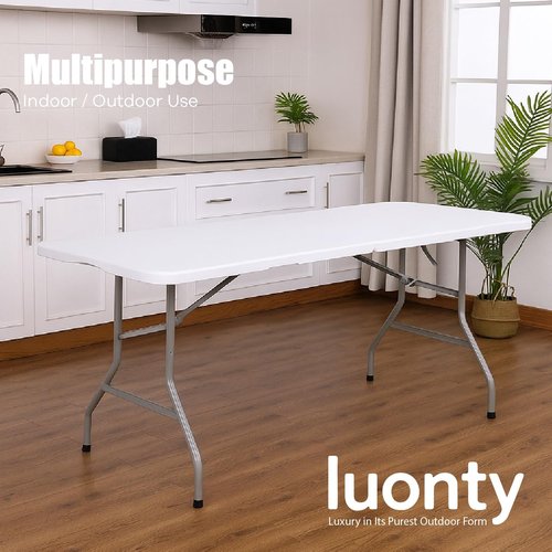 Luonty 4ft Folding Table - Heavy Duty with Handle Portable Plastic Foldable Table for Indoor/Outdoor Events, Camping, Parties, and More – Sturdy Steel Legs, Compact & Easy to Store (4 FT)