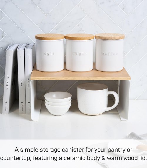 YAMAZAKI Home Tosca Ceramic Canister - Dry Food Kitchen Storage Container Organizer - Salt - 15.25 Oz., 450 Ml