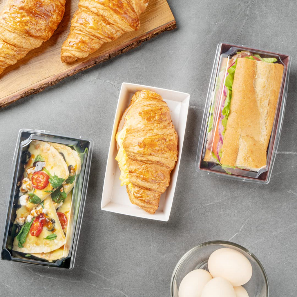 Restaurantware Matsuri Vision 5 x 4.4 x 1.4 Inch Sushi Trays 100 Greaseproof Sushi Packaging Boxes - Lids Sold Separately Disposable White Paper Sushi Containers For Appetizers Or Desserts