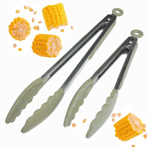 Starpack 'Get a Grip' Silicone Kitchen Tongs for Cooking (2Pcs) - BBQ Tongs for Grill Heat Resistant to 600°F - Stainless Steel Kitchen Utensils w/Non Stick Silicone Tips - 9",12" for Serving Food