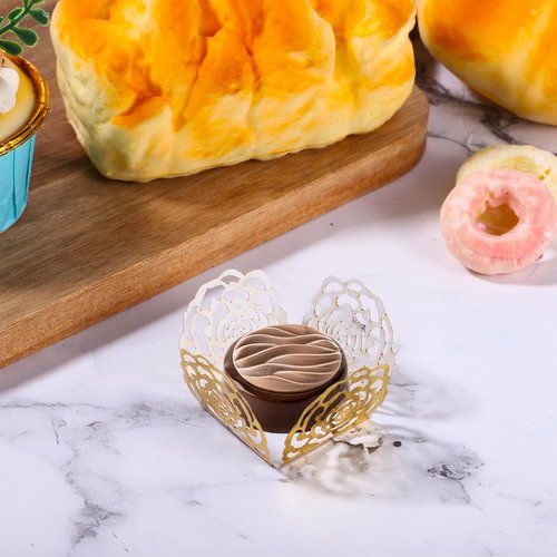 50PCS Truffle Wrappers Liners Cups Gold Cupcake Liners Chocolate Paper Candy Cups Flower Truffle Wrappers Small Flared Paper Baking Cup for Muffins Cupcakes Birthday Wedding Decor (Gold)