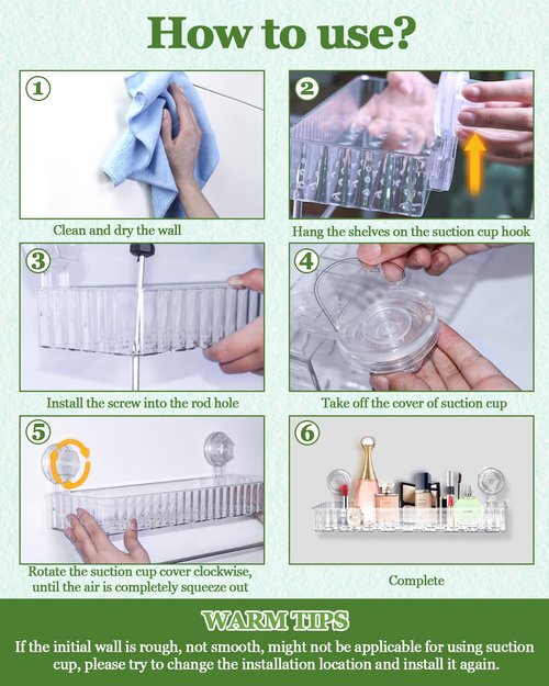 JXYT Shower Caddy Suction Cup,2 Pack Shower Shelf for Bathroom Storage,No Drilling Removable Transparent Clear Shower Caddy Suction Cup,Large Capacity Reusable Shelves,Max Hold 11lbs With towel bar