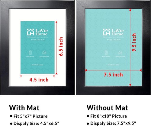 LaVie Home 8x10 Picture Frame - Sturdy Black Frame with Polished Plexiglass | Display 5x7 or 8x10 Photos