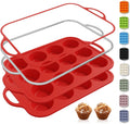 Skiennix Silicone Muffin Pan Set - 12 Cups with Metal Reinforced Frame | Oven & Dishwasher Safe