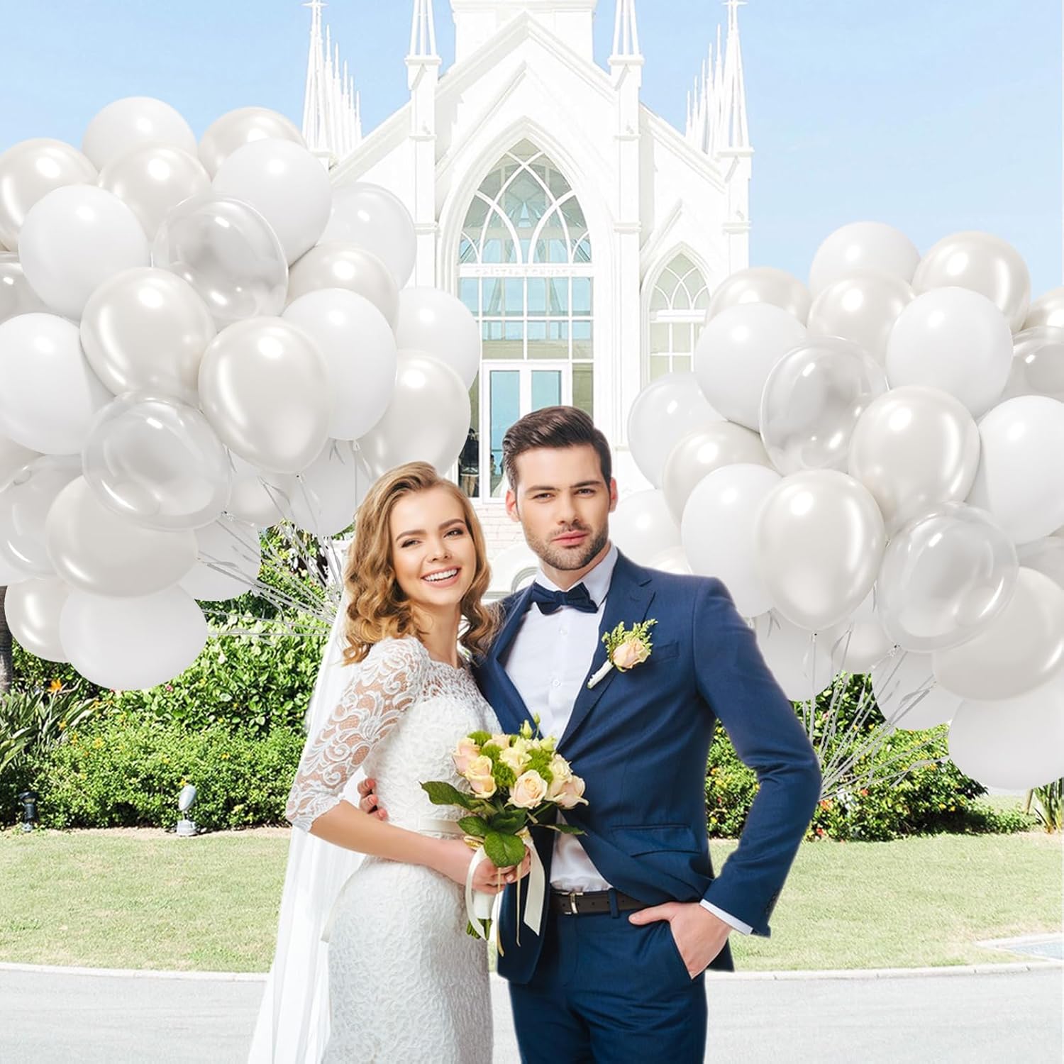 Skiennix 60-Piece White Balloon Set - Clear Pearl Finish for Bridal Shower & Wedding Decor