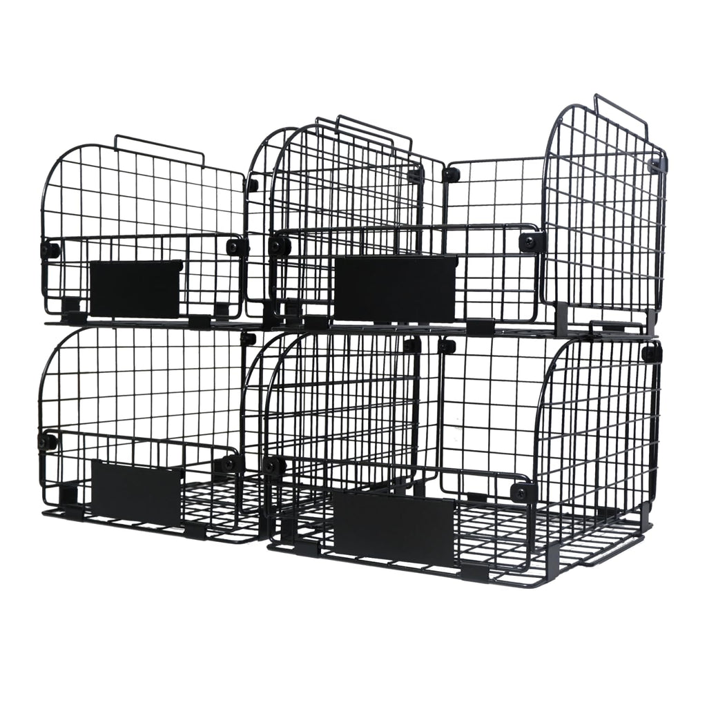 4 PACK Wire Stackable Baskets for Organizing,Fruit Basket for Kitchen,Pantry organizers and storage,12"x10.4"x7.8" Metal Baskets,Vegetable,Fruit,Snack,Onion,Potato,Can,K-Cup Organization,Black