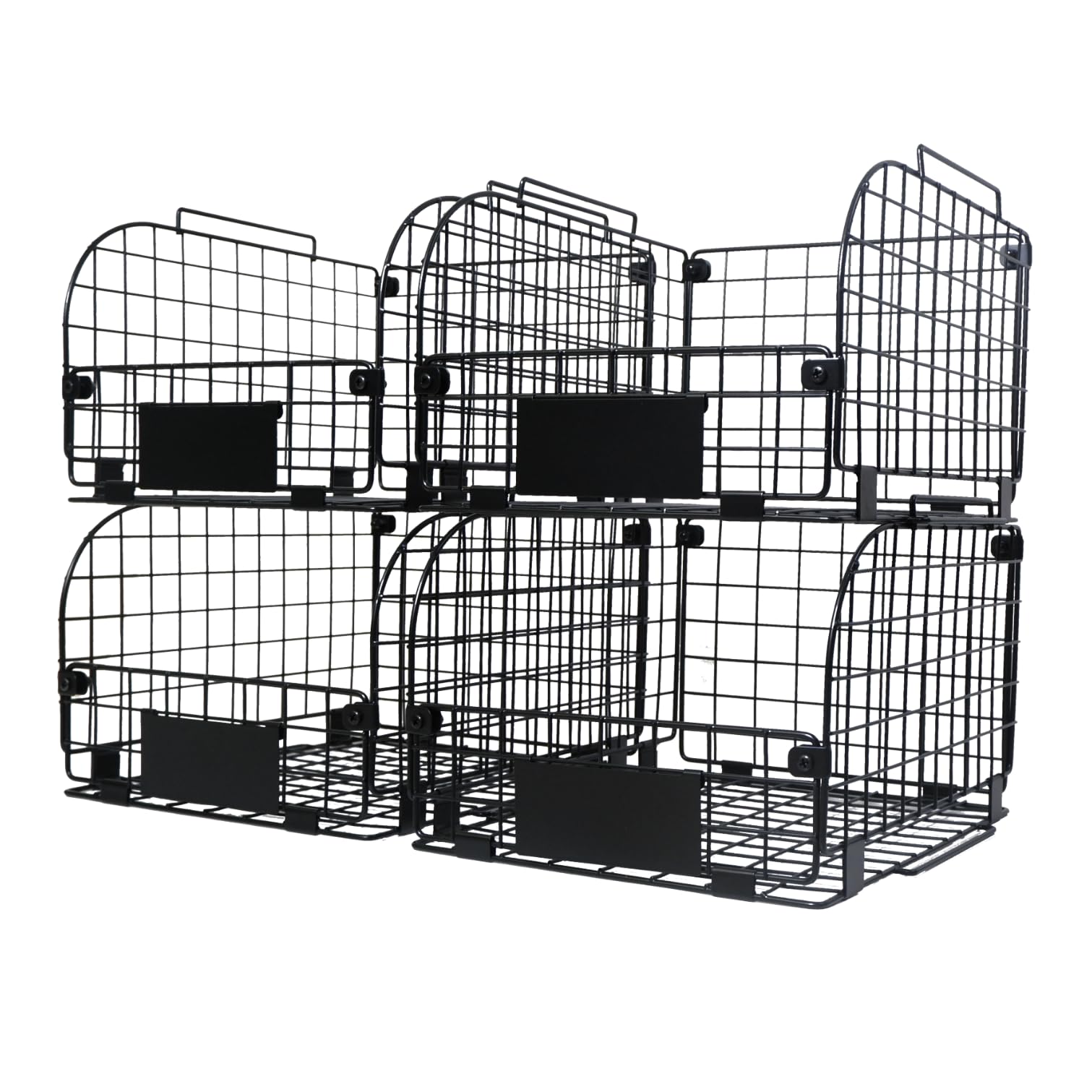 4 PACK Wire Stackable Baskets for Organizing,Fruit Basket for Kitchen,Pantry organizers and storage,12"x10.4"x7.8" Metal Baskets,Vegetable,Fruit,Snack,Onion,Potato,Can,K-Cup Organization,Black