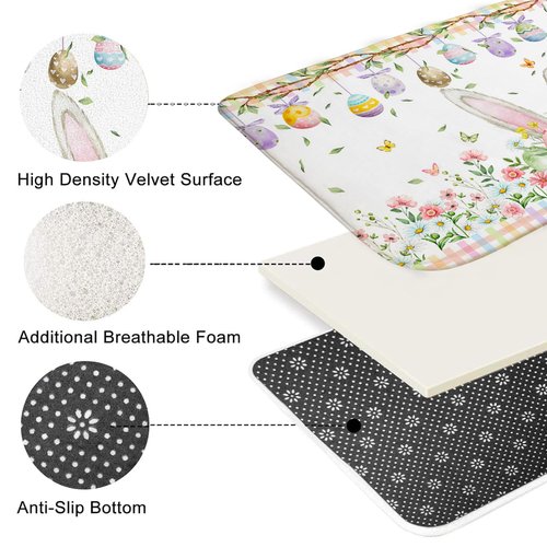 Mocsicka 4pcs Easter Shower Curtain Set Cute Bunny Eggs Spring Floral Shower Curtain for Easter Bathroom Decor Set with Non-Slip Washable Bath Rugs, Toilet Lid Cover 72 x 72 Inch
